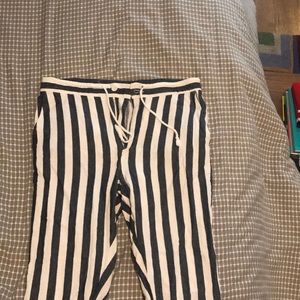 Cropped linen-cotton striped Zara pants